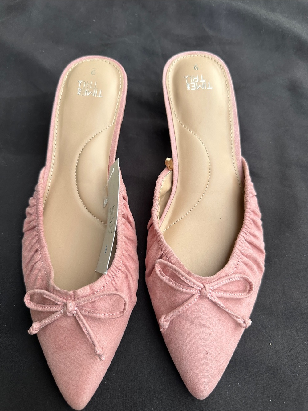 Time and Tru Pink Pointed-Toe Bow Mules